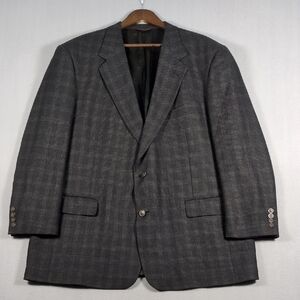 Hart Schaffner & Marx Plaid Sport Coat 48 R Grey Single Breasted 2 Button Front